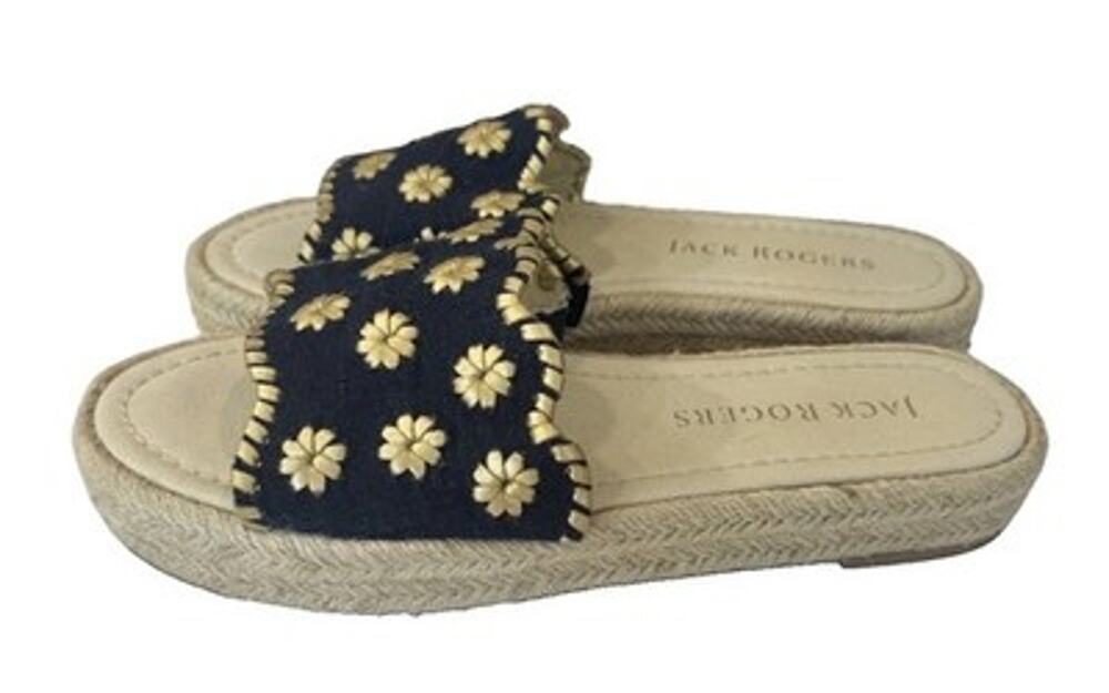 Jack Rogers Palmer Slide Espadrille Sandals Midnight Gold Linen Womens Size 9 M